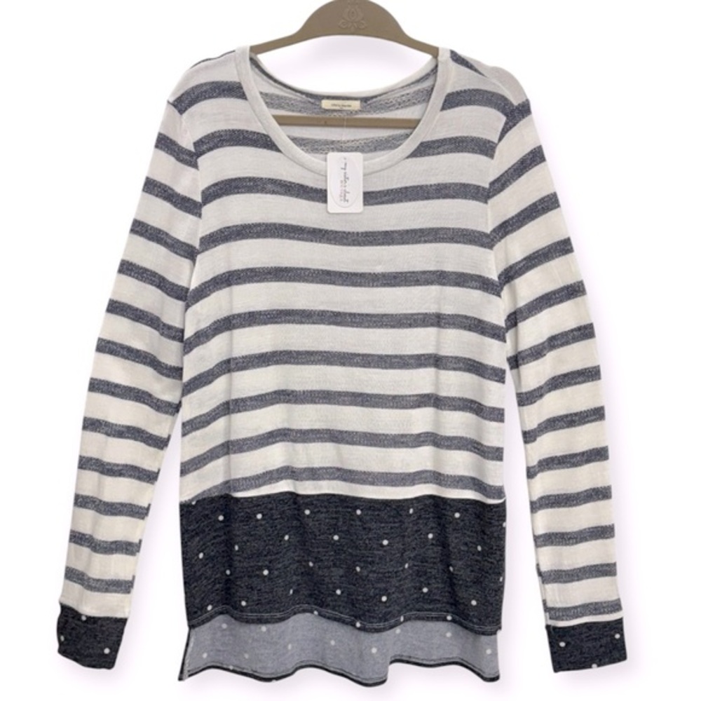 12 Pm By Mon Ami Blue and Cream Striped Sweater Size L *203